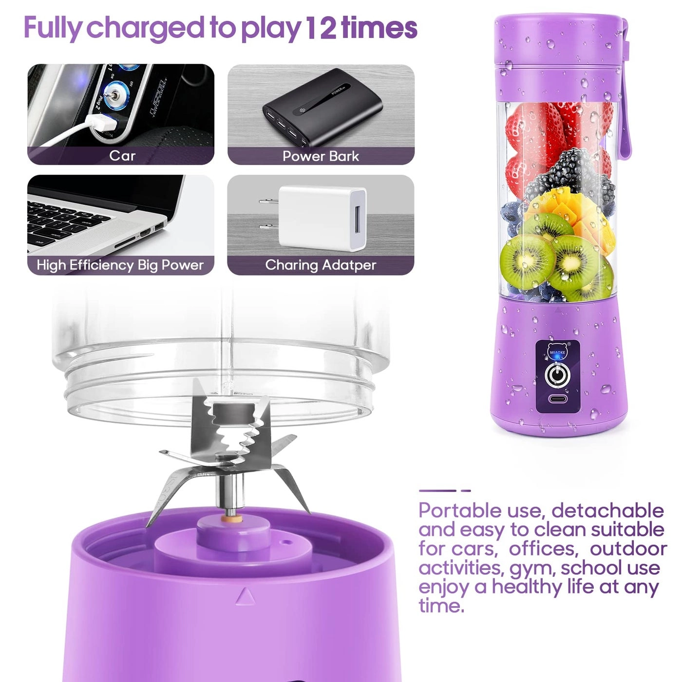 Portable Blender - 6 Blades USB Rechargeable LED Display