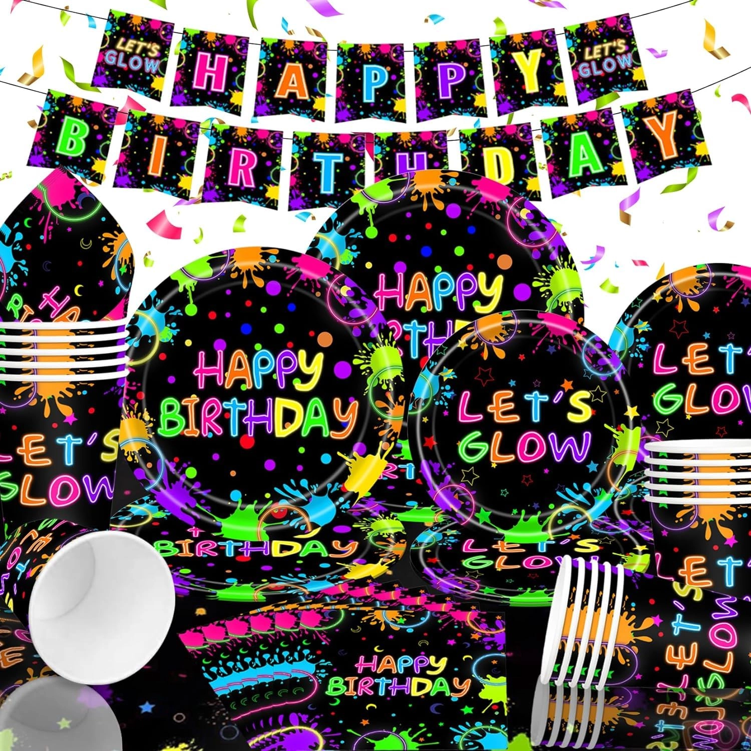 Neon Party Tableware Set - Serves 20 Guests Birthday