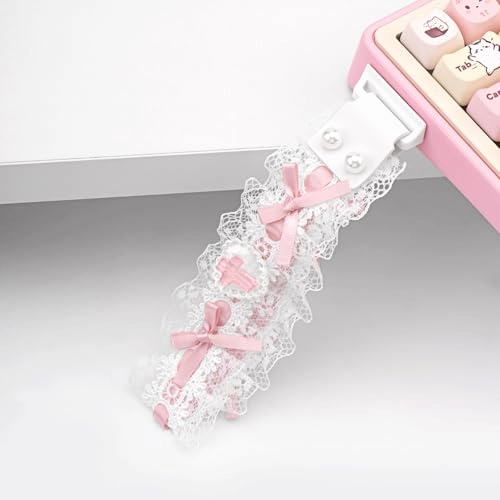 Custom Keyboard Straps - Pink White Lace