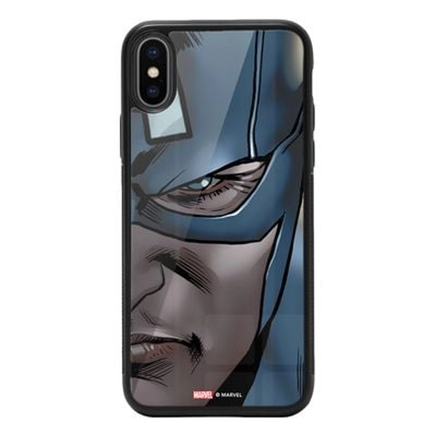 Wackylicious Captain America's Half Profile Face iPhone XS Cover - TPU Bumper Case + Tempered Glass Back