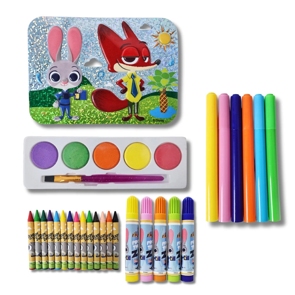 Zootopia Folding Art & Activity Case - 30pcs art pad watercolor set 14 crayons 6 mini markers 5 markers stencil