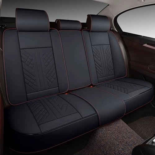 Bench Seat Cover - Universal Fit Faux Leather Black with Red Strip