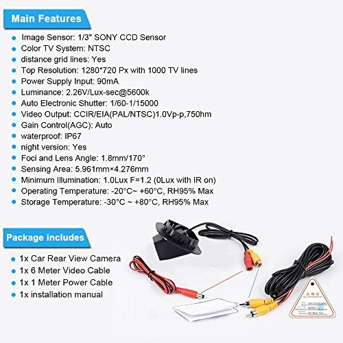 HD IP68 Rear View Camera - Night vision 1280x 720 pixels + 7'' Monitor