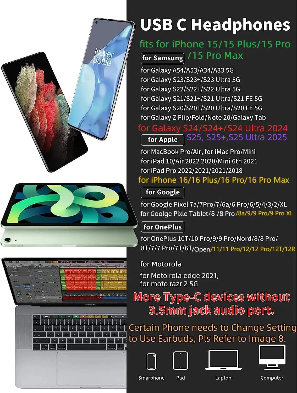 USB C Headphone Wired Earbud