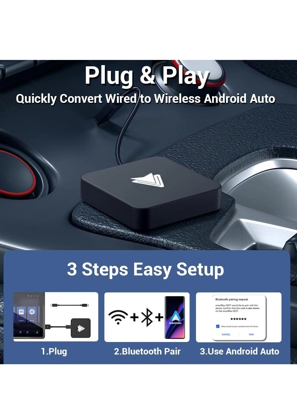 Wireless Android Auto Adapter - Plug & Play USB & Type-C