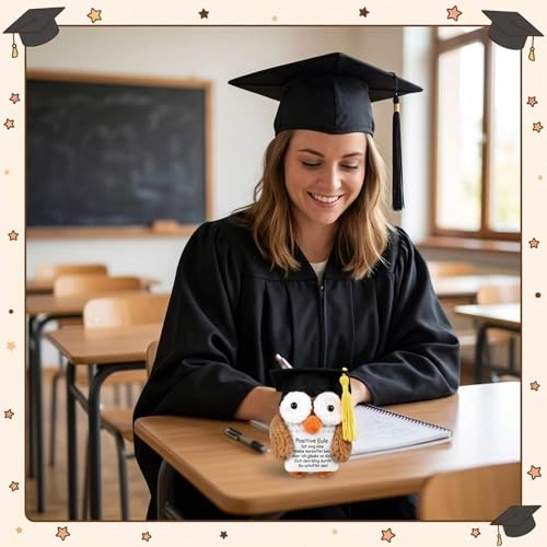 Owl Lucky Charm Graduation 6.8 cm Plush - Handmade + Bag