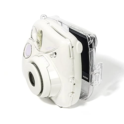 Transparent Crystal Camera Case - for Fujifilm Instax Mini 7+ + Adjustable Shoulder Strap + Stickers + Film Pocket Pictures Holder