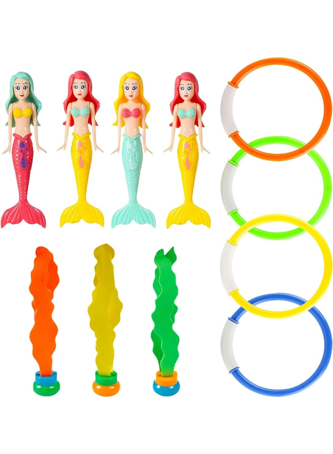 Generic Diving Toy - 2 Pieces + Mermaid Toy - 4 Pieces + Underwater Diving Ring - 4 Pieces