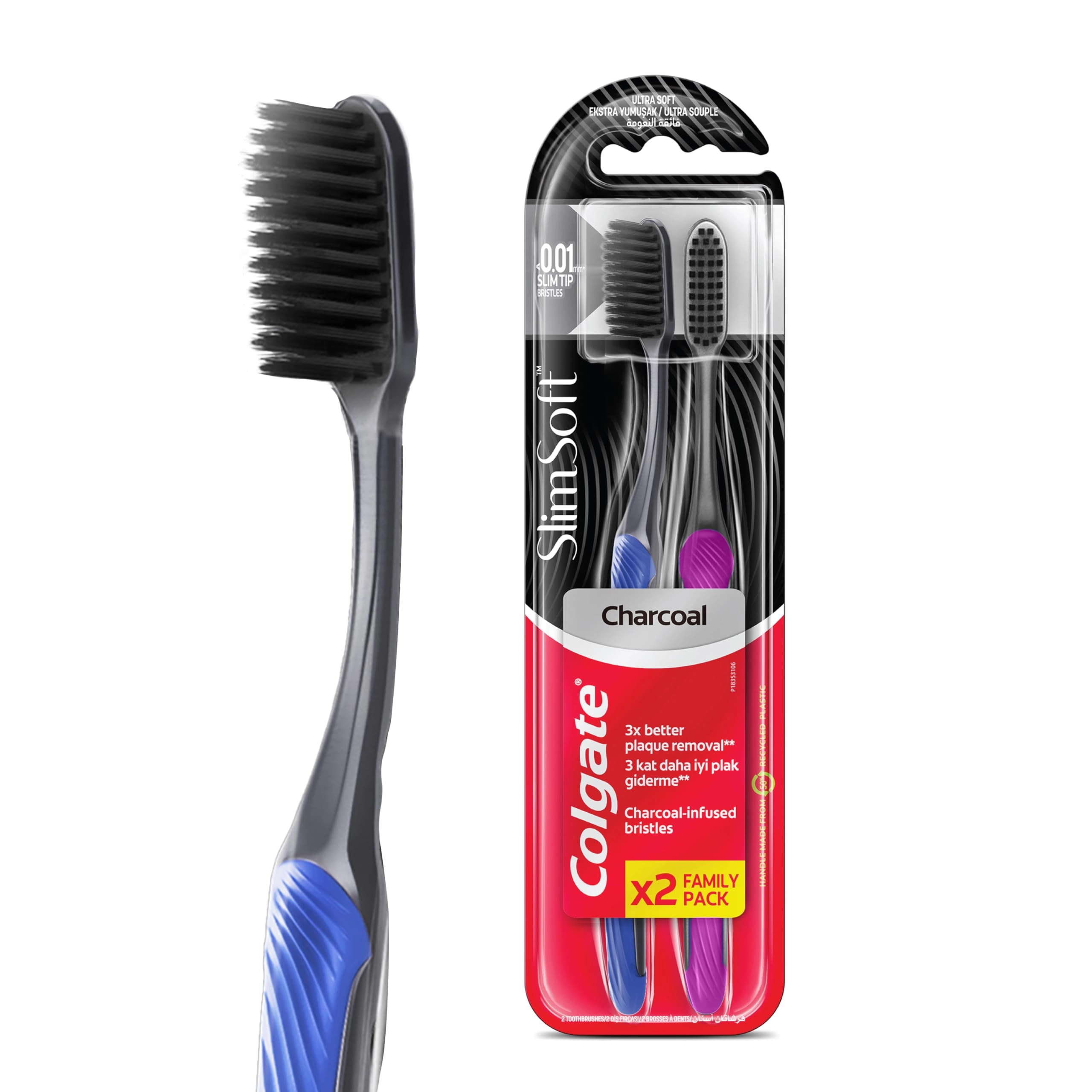 Slim Soft Toothbrush - Charcoal 2-Piece Pack