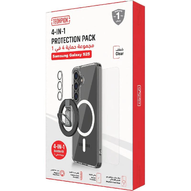 Hard Case + Tempered Glass + Camera Lens Protector + Magnetic Stand Smartphone Case Bundle with MagSafe for Samsung Galaxy S25 Ultra