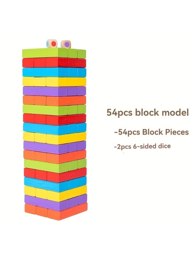 Colorful Wooden Stacking Blocks - 4 years+ 54 pieces