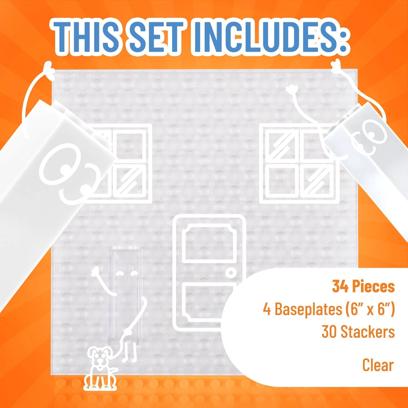 Classic Stackable Baseplates - 6x6 Clear 4 pcs + 30 pcs