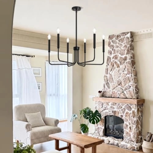 6-Light Farmhouse Chandelier - Black Indoor