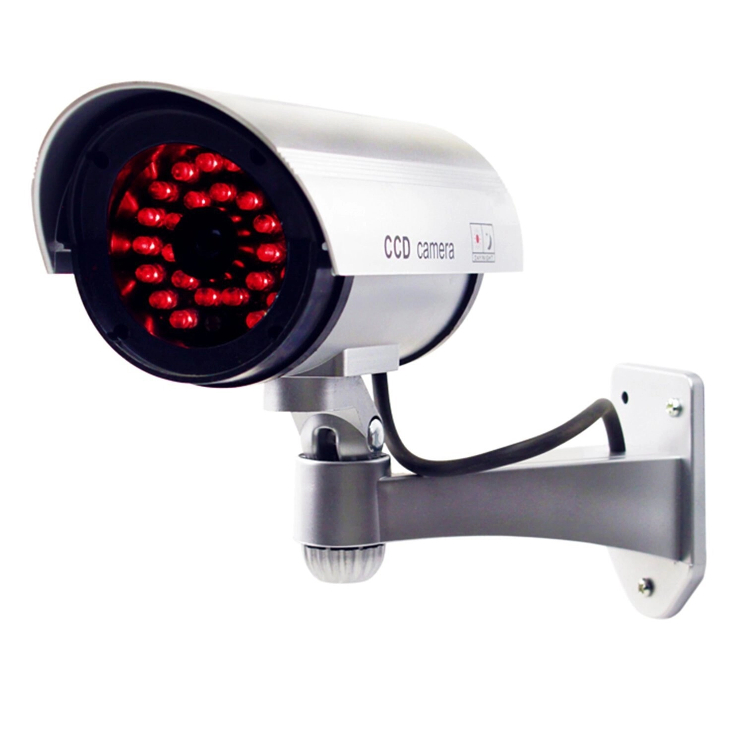 Dummy Security Camera - Solar Powered IR Red LED Light Silver