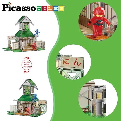 Magnet Tile Building Blocks - 4 Character Action Figure Ninjas Ninja Dojo House 64 pcs