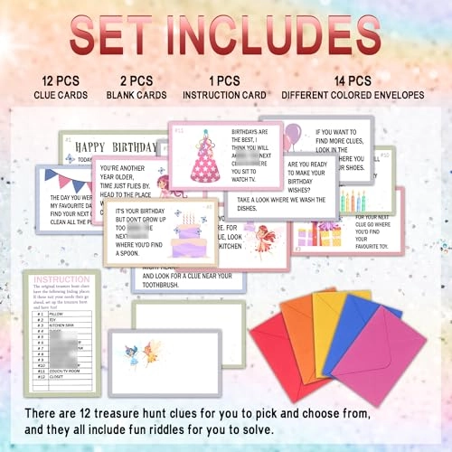 Birthday Treasure Hunt Clue Cards - 15 piece