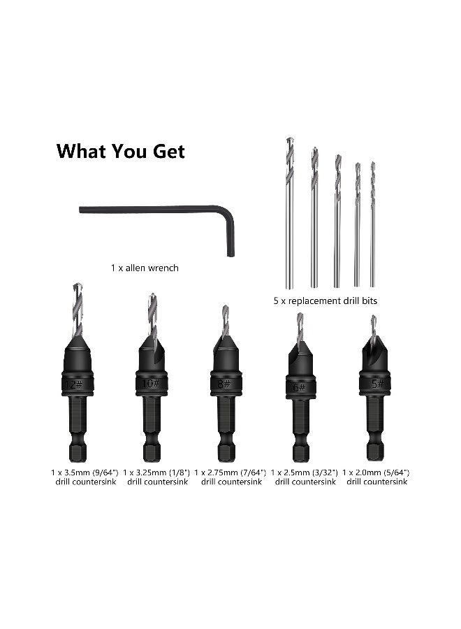 Countersink Drill Bit Set - Hss 5 Piece 3/8"