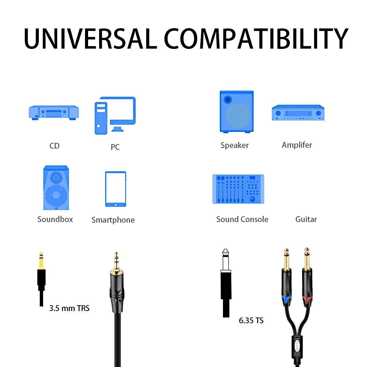 1/8 to 1/4 Stereo Audio Cable - 10 ft