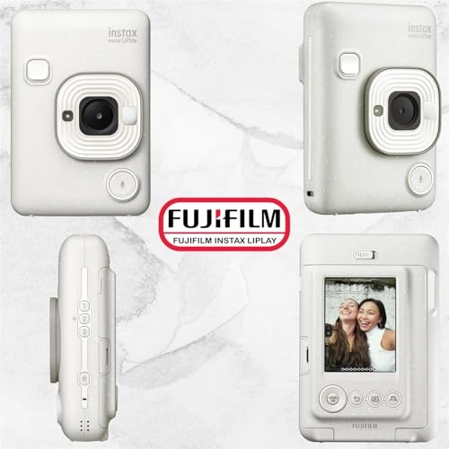 INSTAX Mini LiPlay - Hybrid Instant Camera + INSTAX Mini Twin Film Pack - 20 Sheets + 32GB microSD Card + USB Charging Cable + Hand Strap + Camera and Lens Cleaning Cloth - Grey