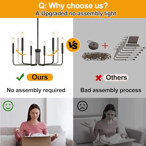 6-Light Farmhouse Chandelier - Black Indoor