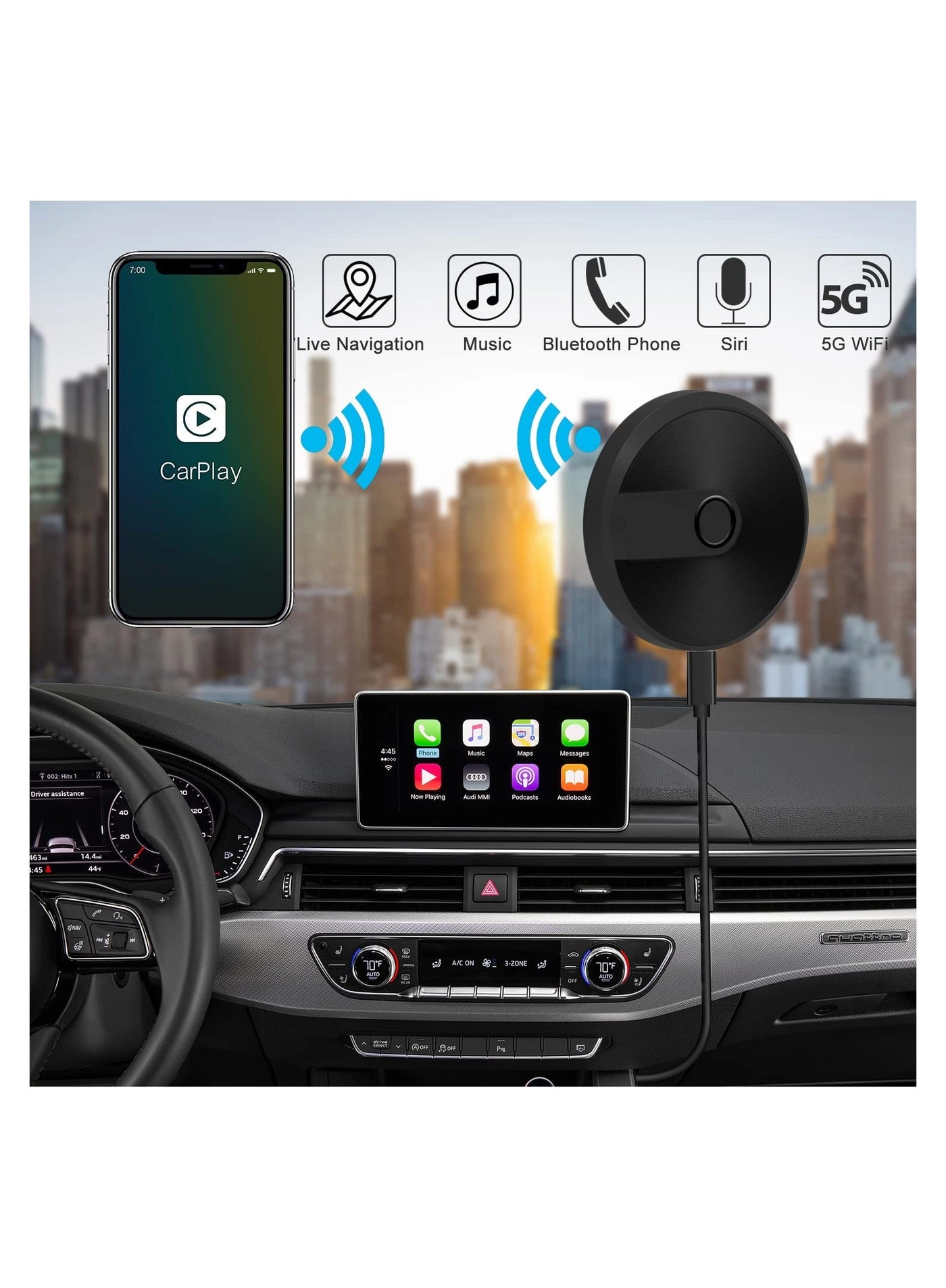 Wired CarPlay Adapter - Bluetooth 5.0 iPhone iOS 10+