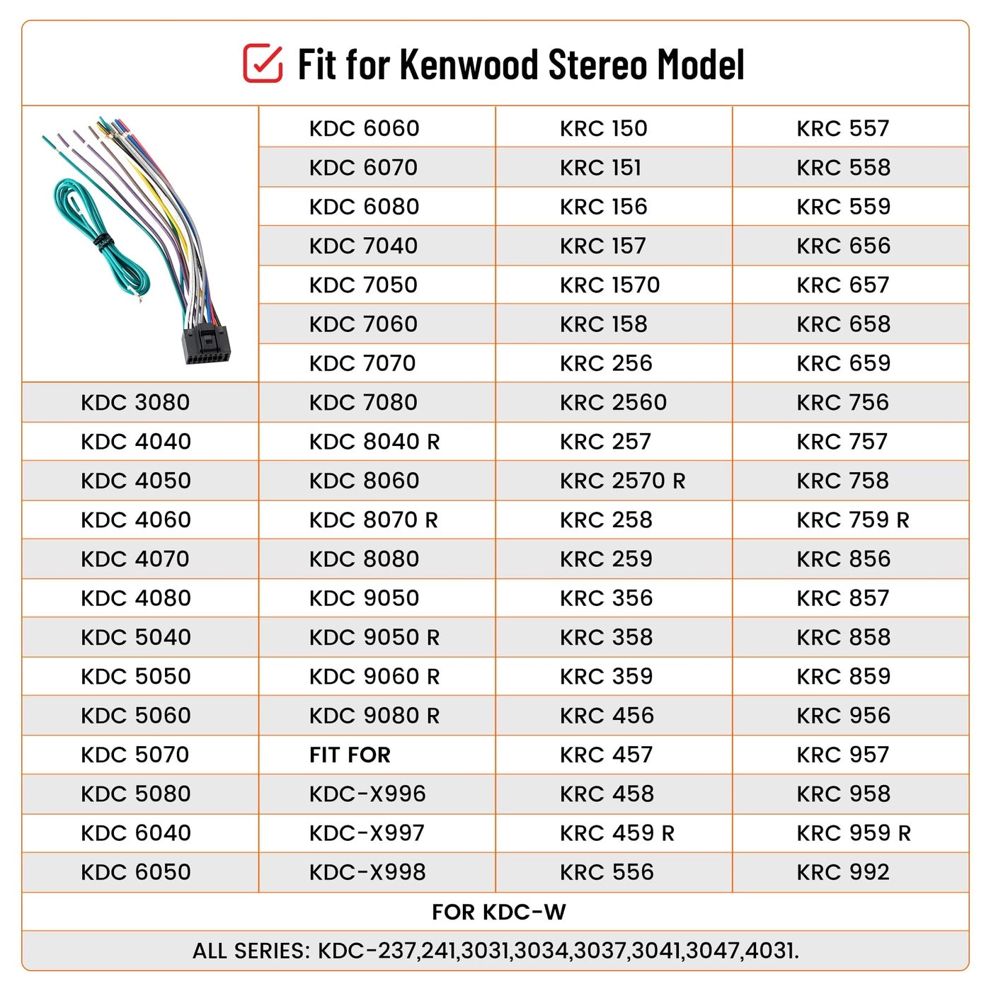 Car Stereo Wiring Harness - Kenwood KDC KRC KMD