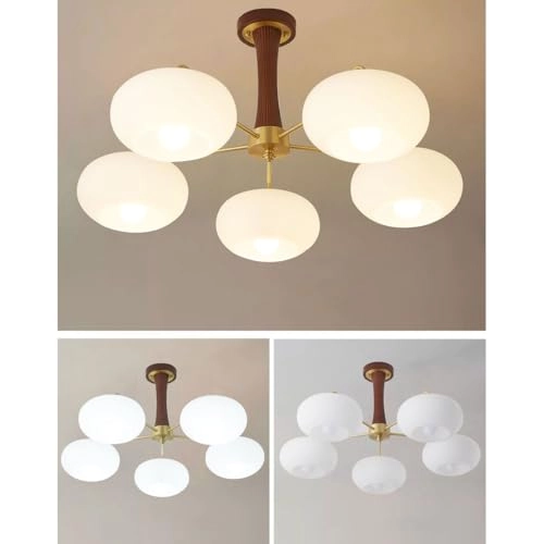 Mid Century Modern Milk Glass Chandelier - Dimmable