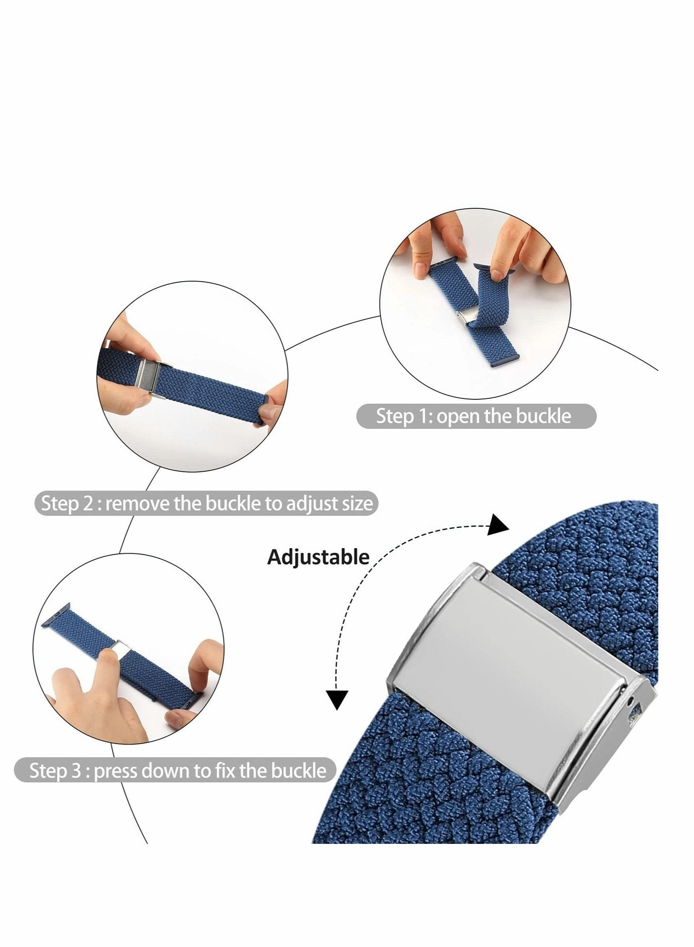 Braided Solo Loop - 38mm 40mm 41mm 42mm 44mm 45mm Adjustable Stretchable