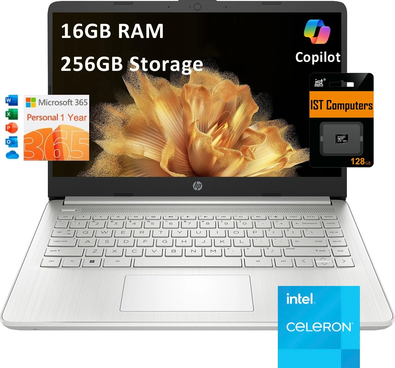 HP 14 Laptop - 14'' Celeron N4120 16GB DDR4 256GB Storage