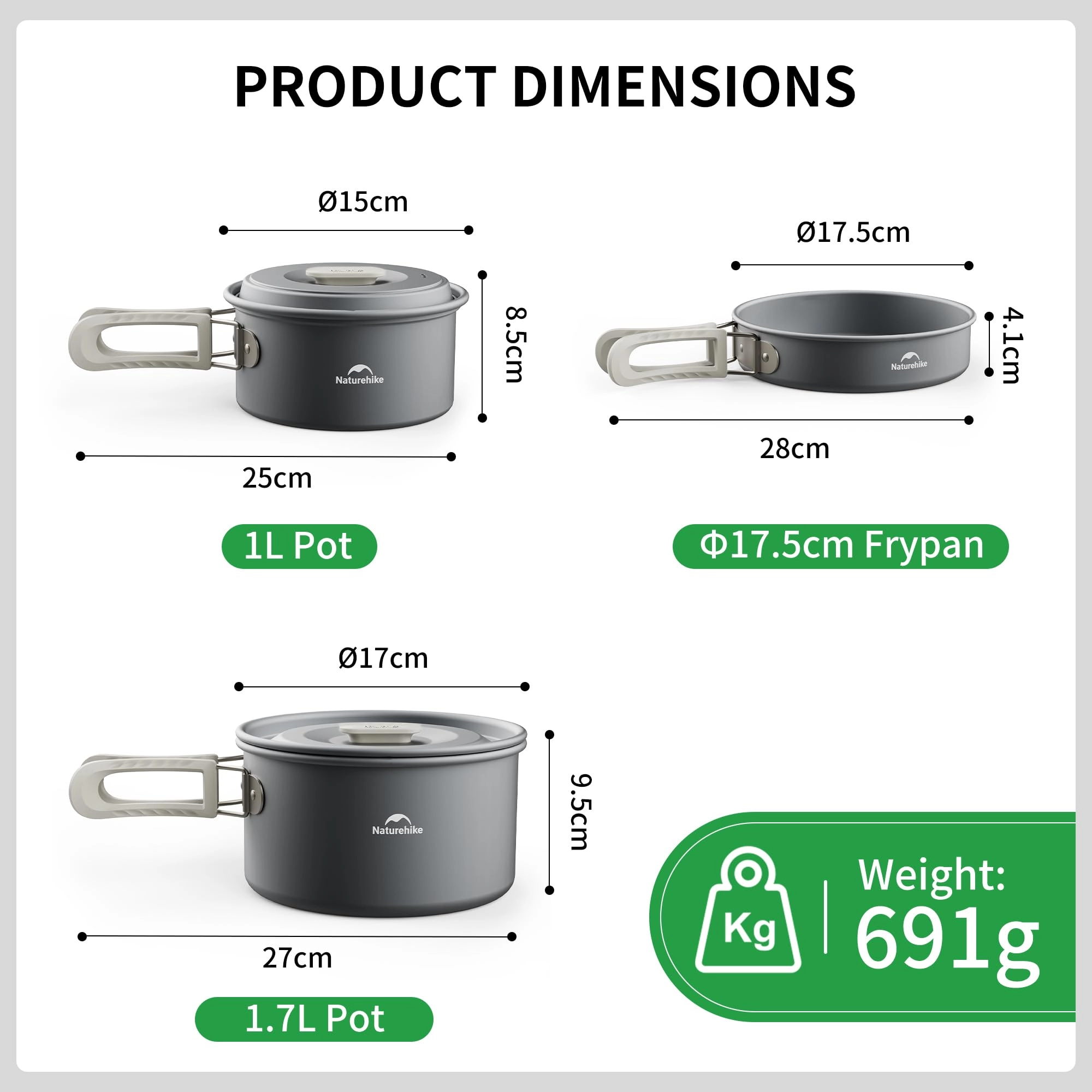 Camping Cookware - 3-piece 1.7L Kit