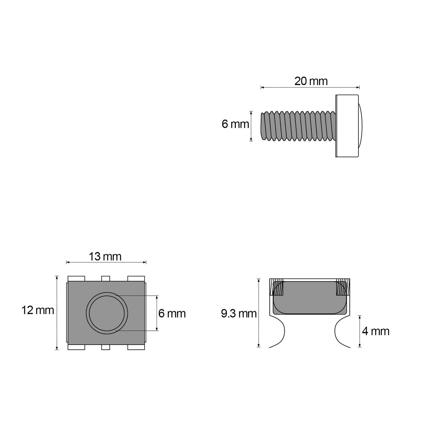 Rack Mount Cage Nuts - 20mm M6