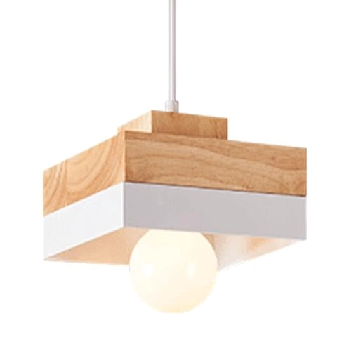 Vintage E27 Square Wood Pendant Light