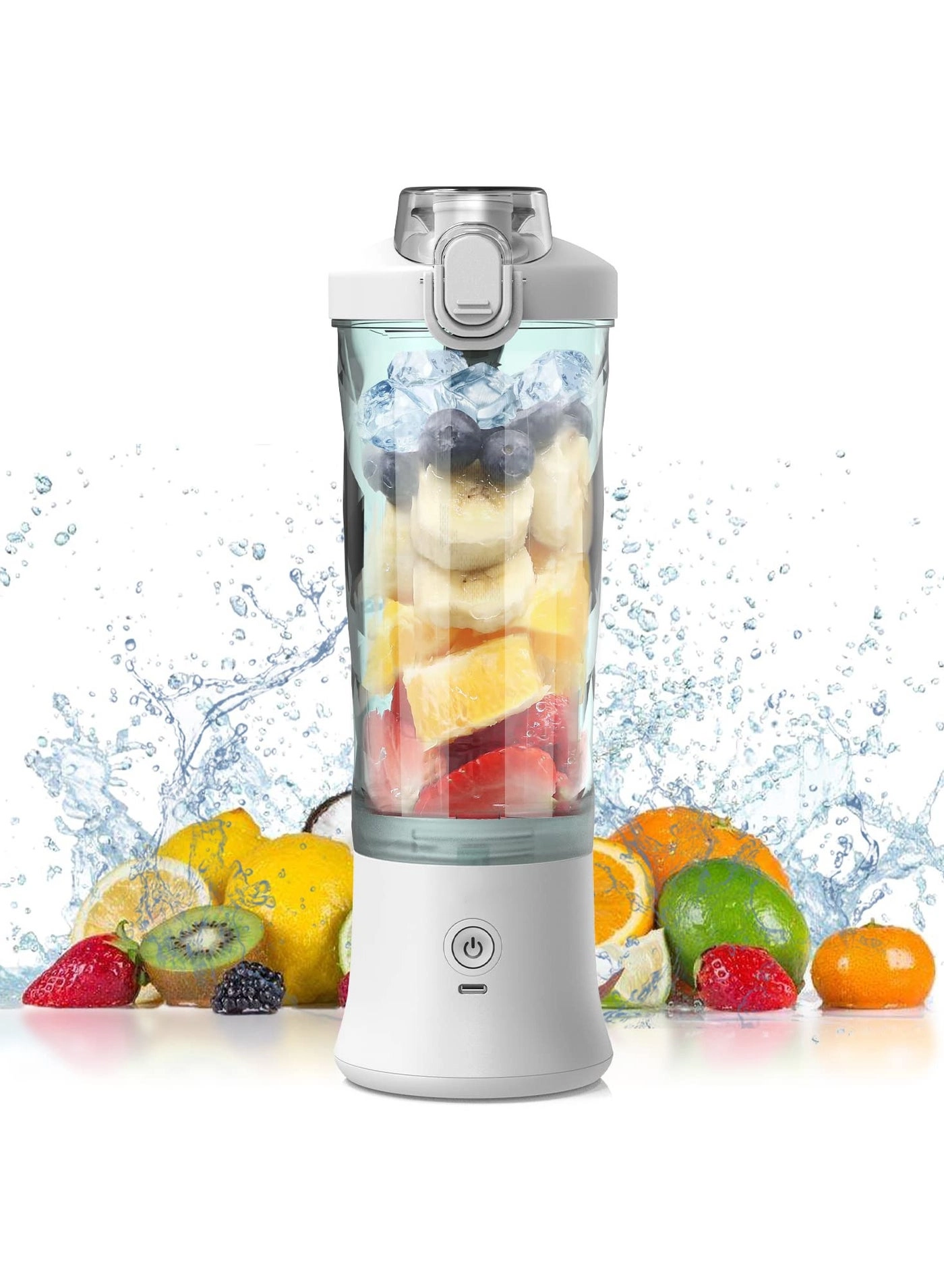 Portable Blender - Rechargeable, 6-Blade (304 Stainless Steel) with Travel Lid
