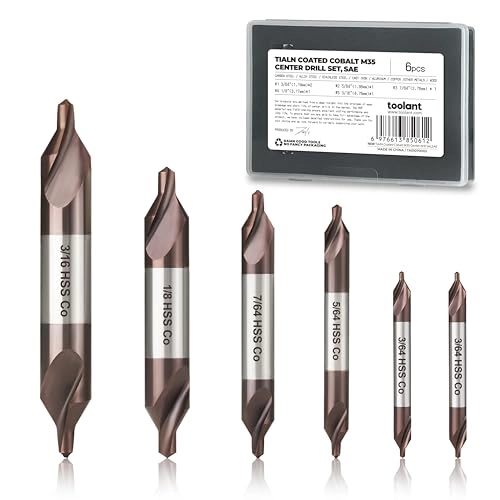toolant Center Drill Bit Set - M35 Cobalt High Speed Steel TiAlN Coating 6pcs