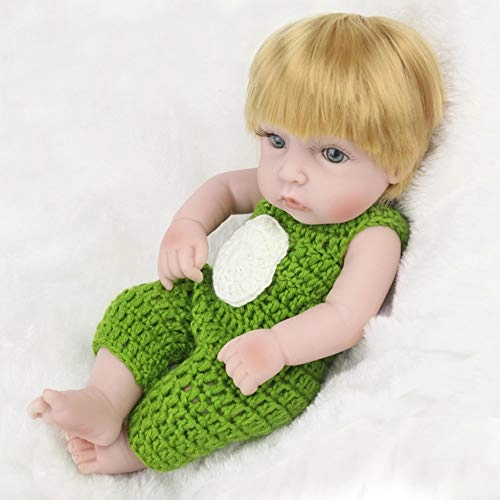 Reborn Baby Doll - 10 inch 25 cm soft silicone boy blonde green knit jumpsuits