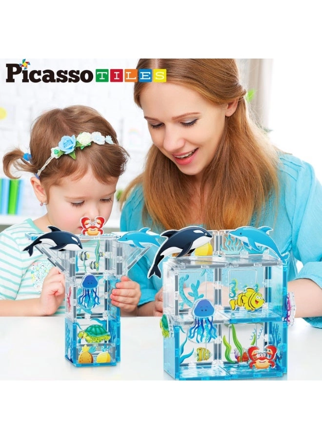 Magnet Tile Building Blocks - 8 Aquarium Character Action Figures Marine Animal World 26 pcs