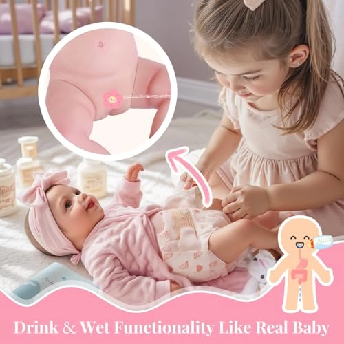 Reborn Baby Doll - 17 Inch Soft Vinyl Can Drink & Pee Ages 3+