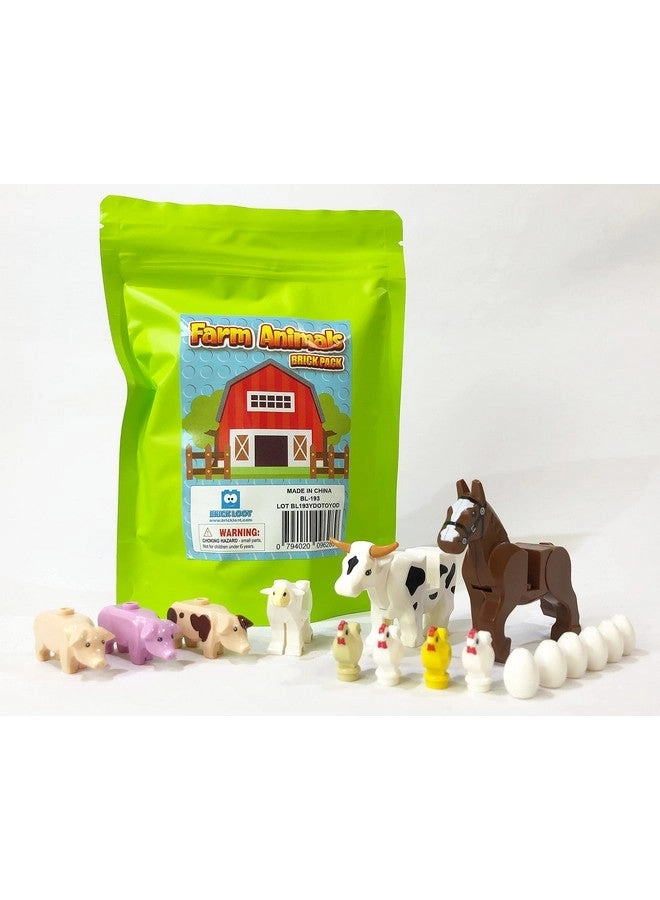 Brick Loot Farm Animal Toy Pack - Cows, Pigs, Chickens, Sheep, Horses, Eggs 16 pcs