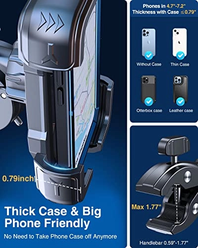 Motorcycle Phone Mount Holder - 7.2inch Big Phone Friendly iPhone 16 Pro Max