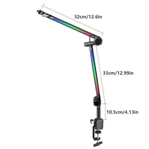 LED Microphone Arm Stand - Adjustable Boom 180Rotatable LED Lighting