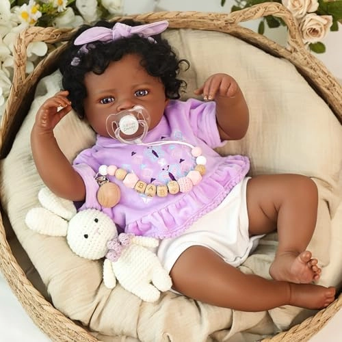 Reborn Baby Doll - 20Inch Full Vinyl Body African American black curly hair Ages 3+