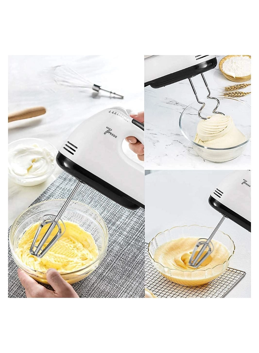 Electric Cake Hand Mixer - 7 Speeds 4 Stainless Steel Accessories UK Plug