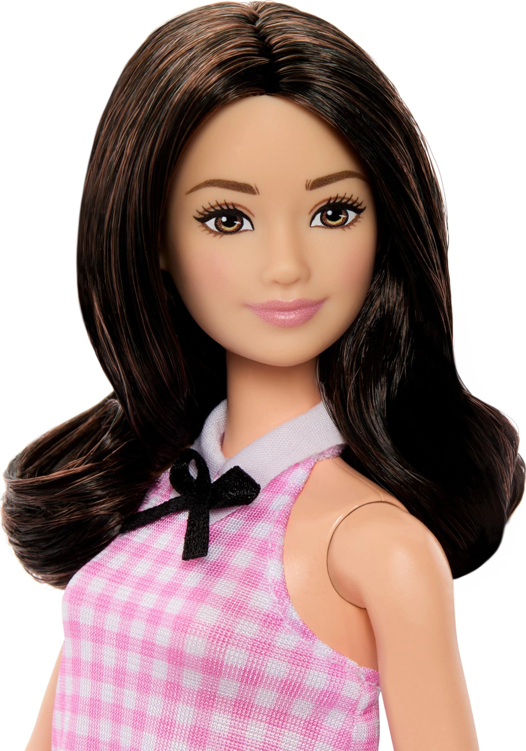 Fashionistas #224 - Black Wavy Hair Pink Gingham Dress Ages 3+