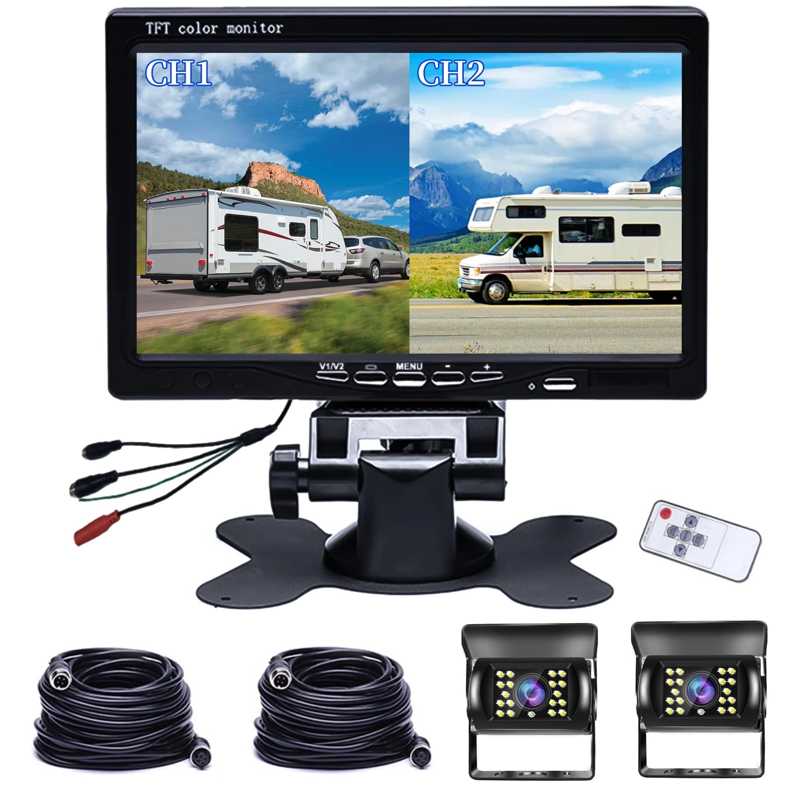 Backup Camera - 720P Night Vision + AHD Monitor - 7 inch Bluetooth
