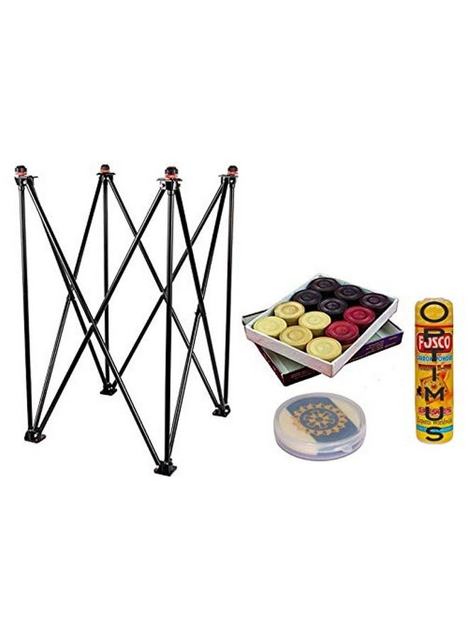 Optimus Carrom Board Stand - Hydraulic Adjustable Foldable + Carrom Coins + Carrom Disco Powder + Carrom Stricker