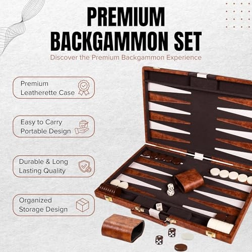 Backgammon Set - Classic Edition Premium Leather Case