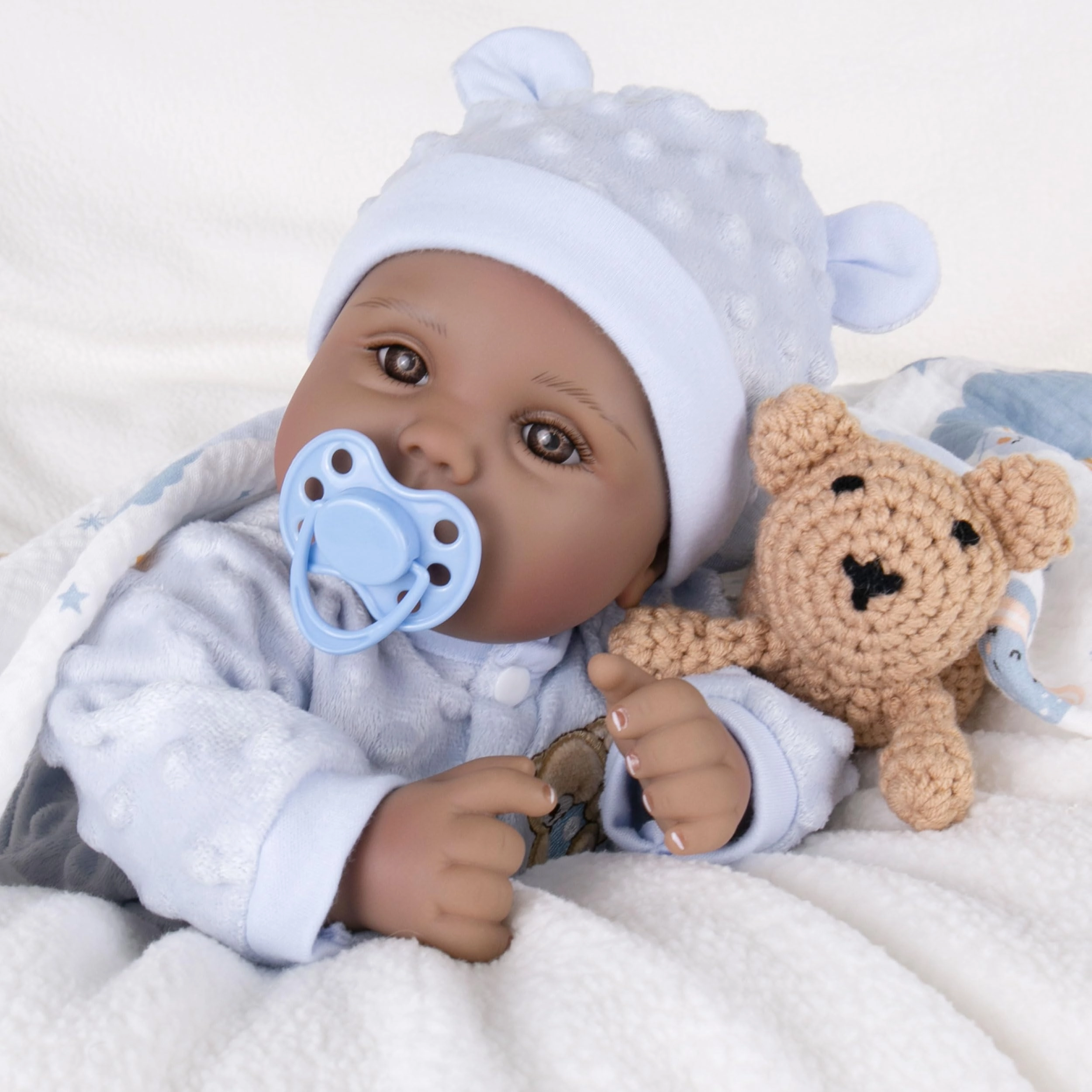 Reborn Baby Doll - 18 Inch Silicone African American Ages 3+ Gift Set