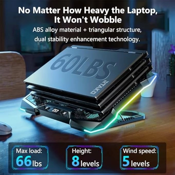 Laptop Cooling Pad Stand - Quiet Fan Height Adjustable USB Interfaces