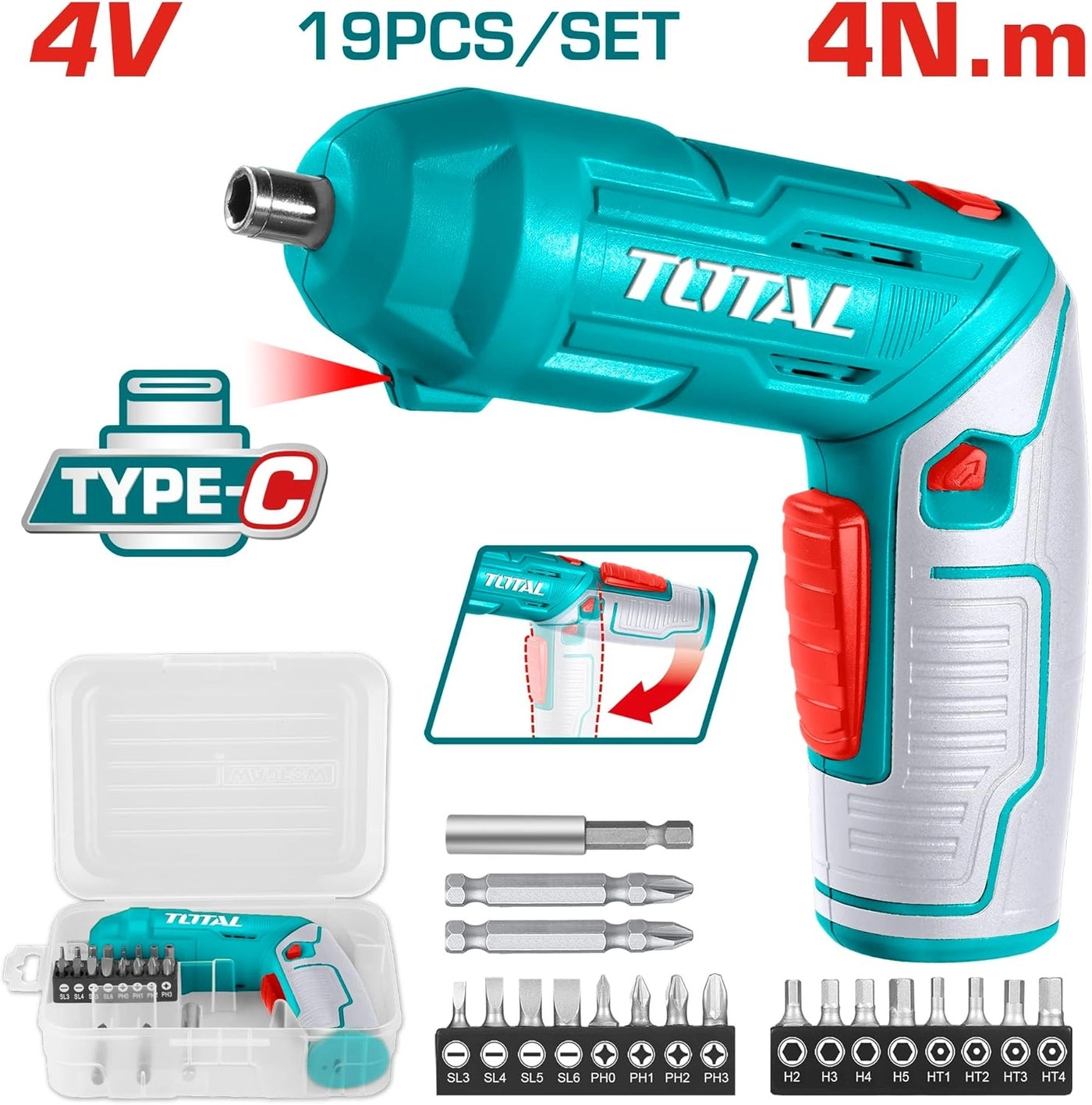 Cordless Screwdriver - 4V 19 Bits