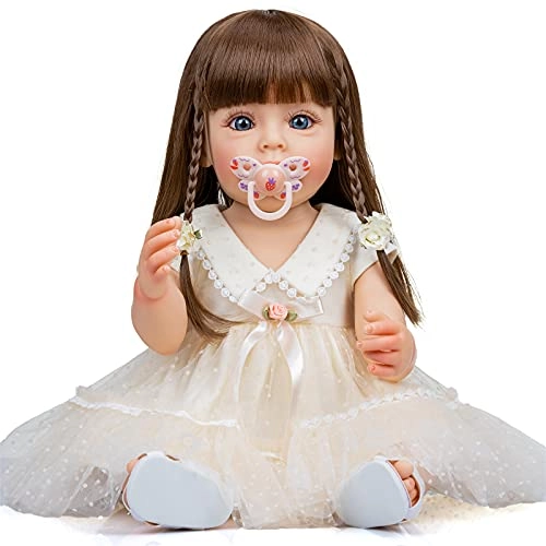 Sue-Sue Reborn Baby Doll - 55 cm Silicone Rooted Brown Hair